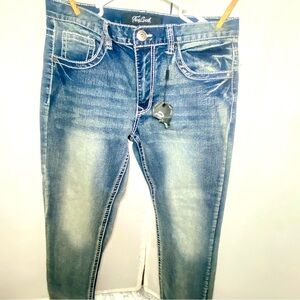 True Luck Mens Straight Leg Jeans Contrast Stitching Embroidered Pockets 34/32